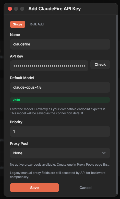 Add API key dialog